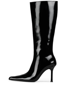 DARLING-3 Jeffrey Campbell Knee-High Stiletto Boot Black Crinkle Patent