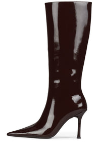 DARLING-3 Jeffrey Campbell Knee-High Stiletto Boot Coffee Patent