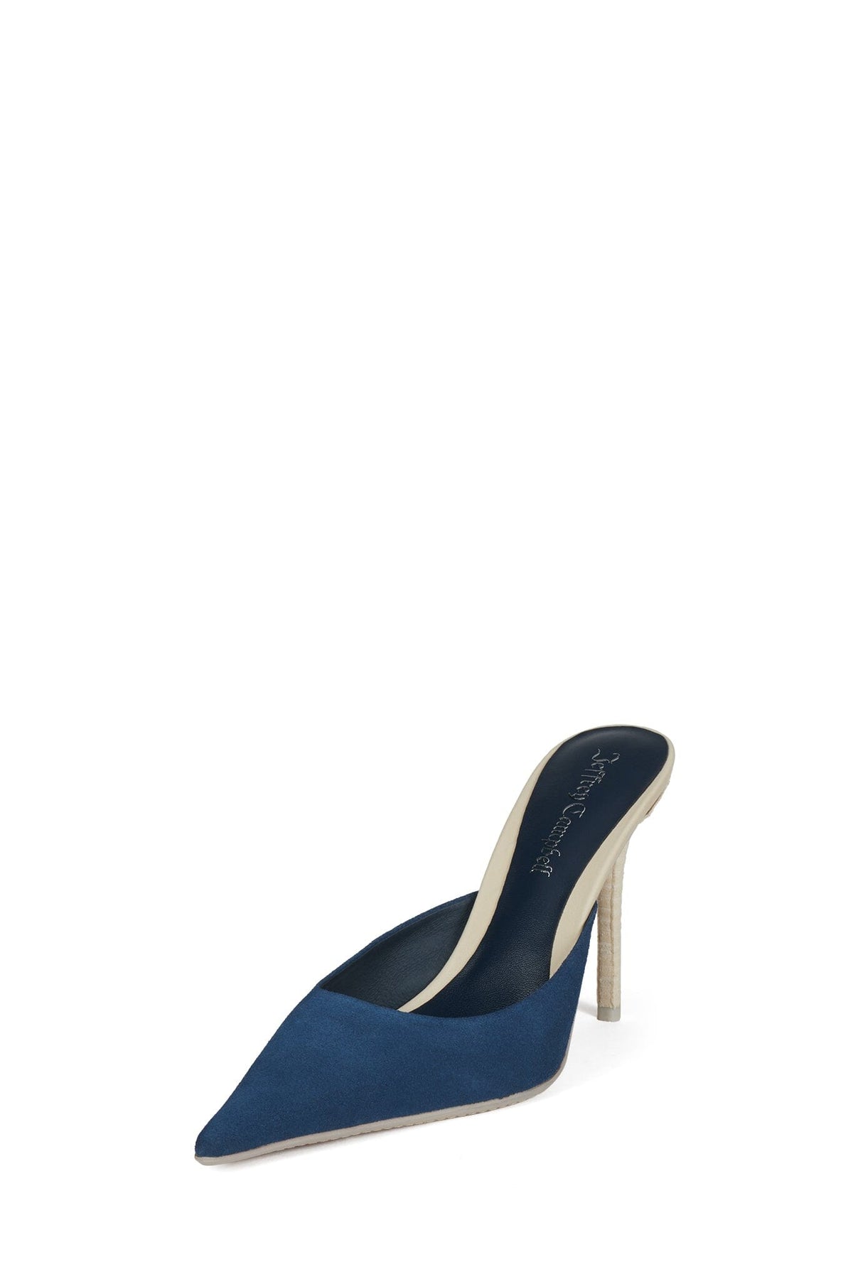 DELIBERATE Heeled Mule Blue Suede White Stack _hover