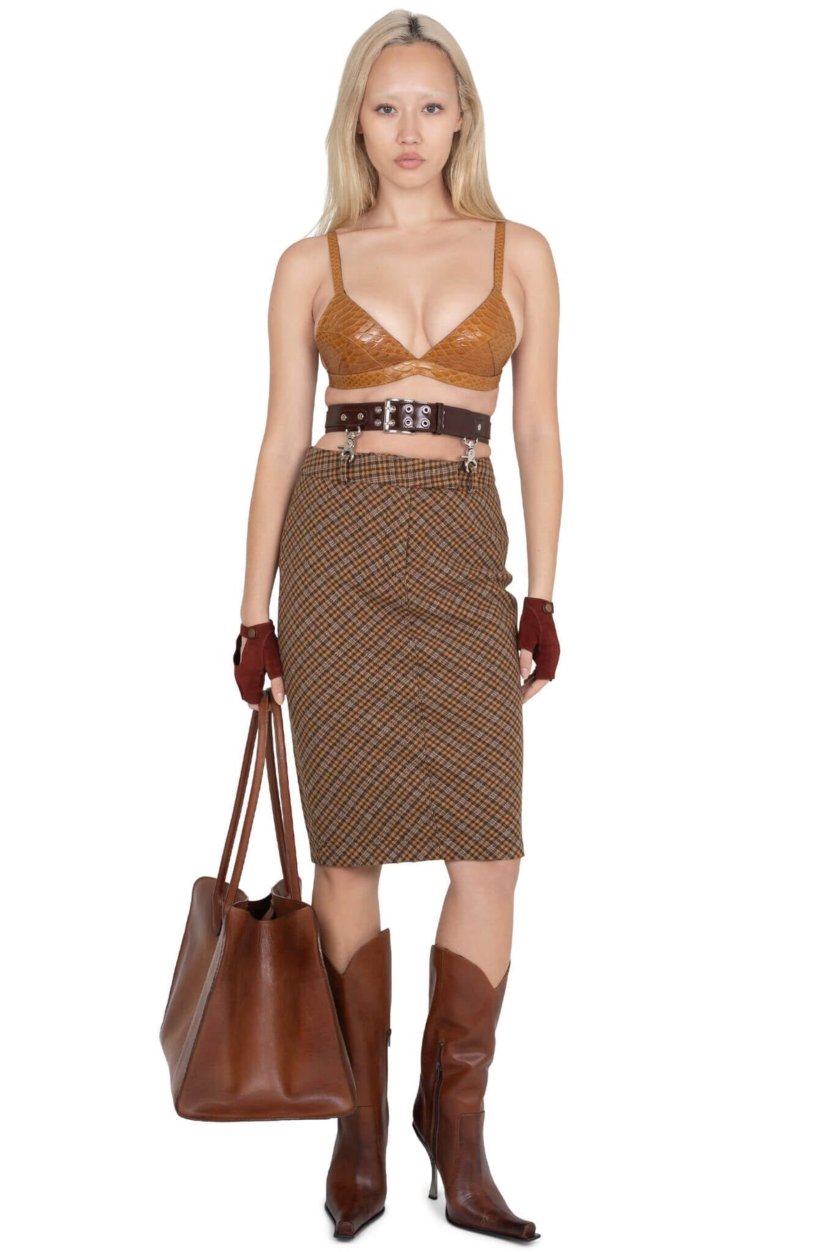 DELPHY SKIRT Skirt YYH  brown plaid tweed