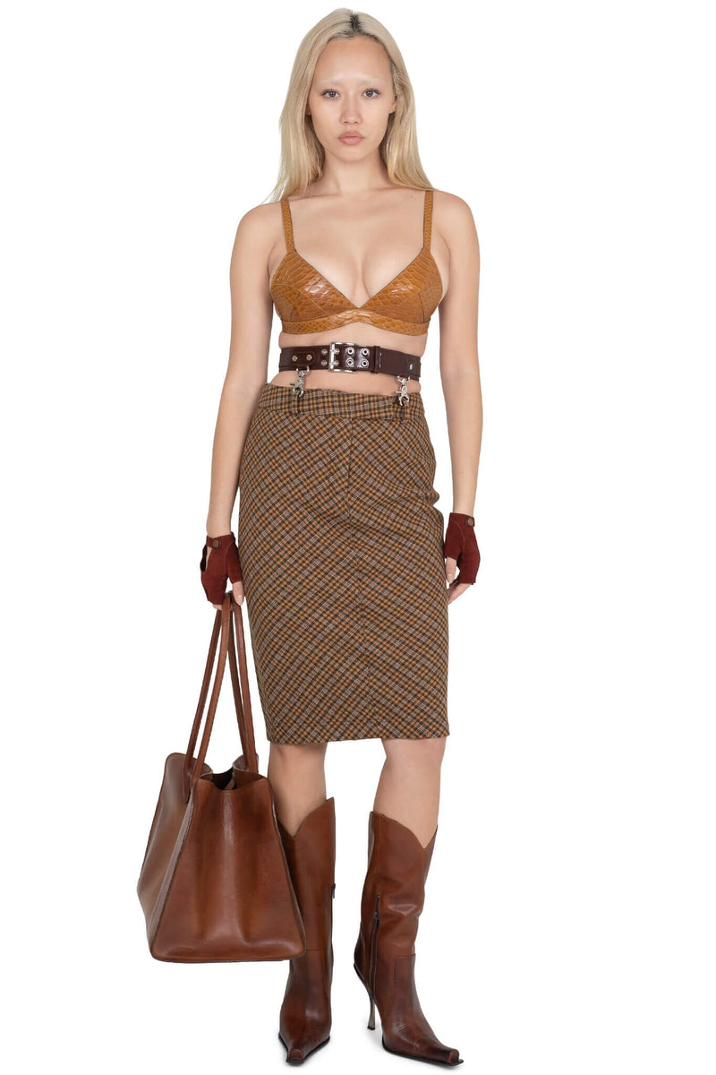 DELPHY SKIRT Skirt YYH  brown plaid tweed