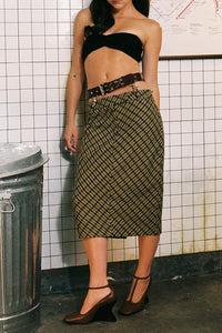 DELPHY SKIRT Jeffrey Campbell Midi Skirt Green Plaid Tweed