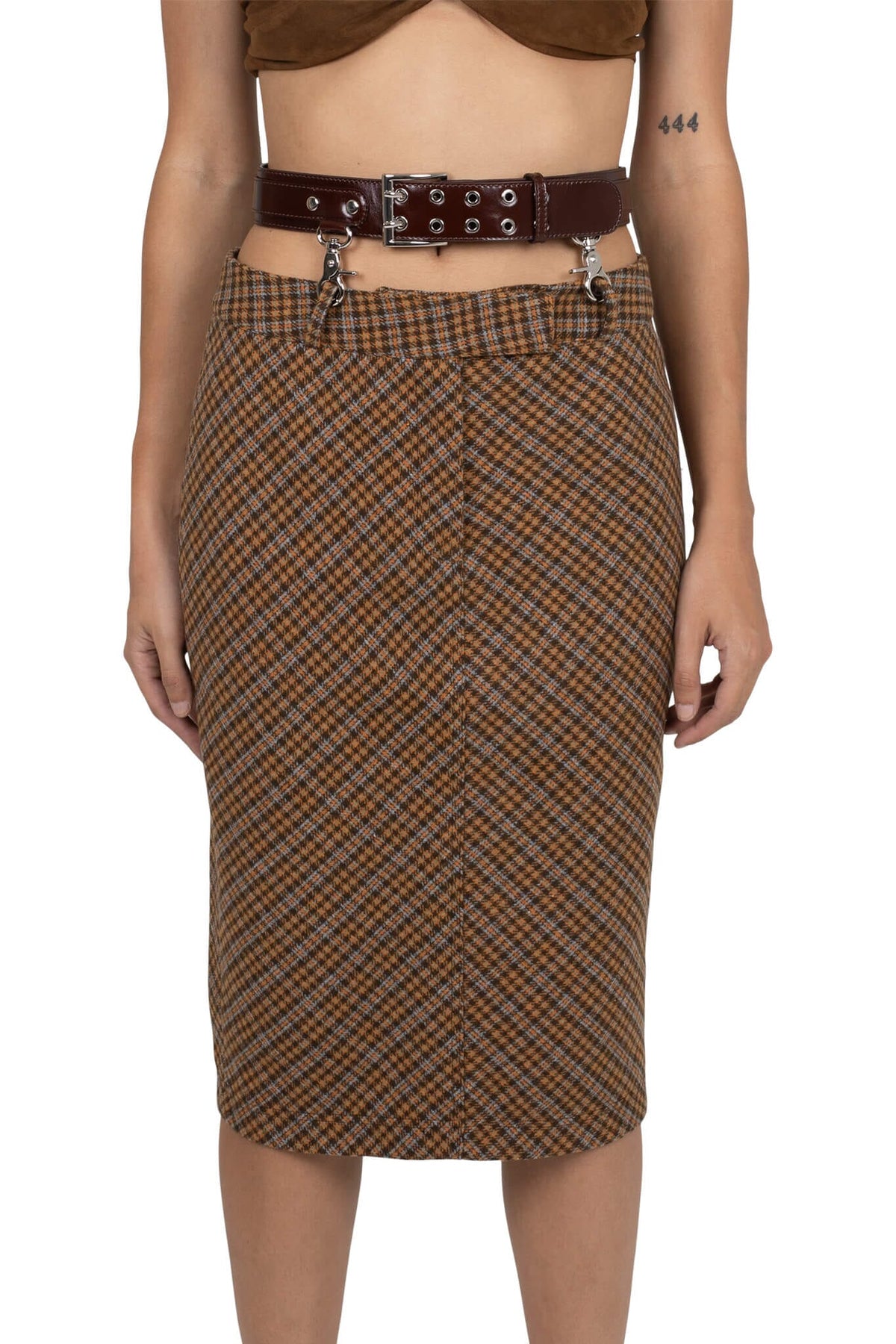 DELPHY SKIRT YYH Brown Plaid Tweed XS 