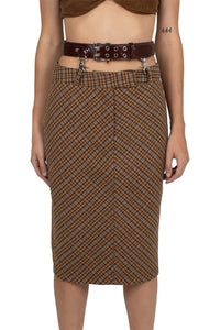 DELPHY SKIRT YYH Brown Plaid Tweed XS 