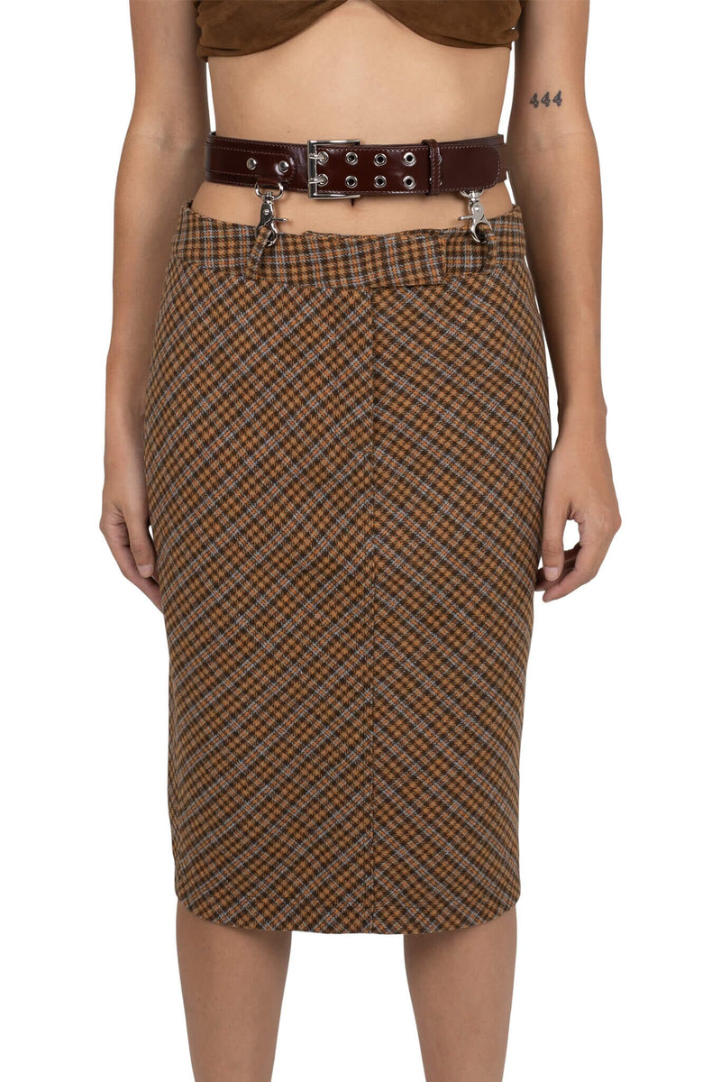 DELPHY SKIRT YYH Brown Plaid Tweed XS 