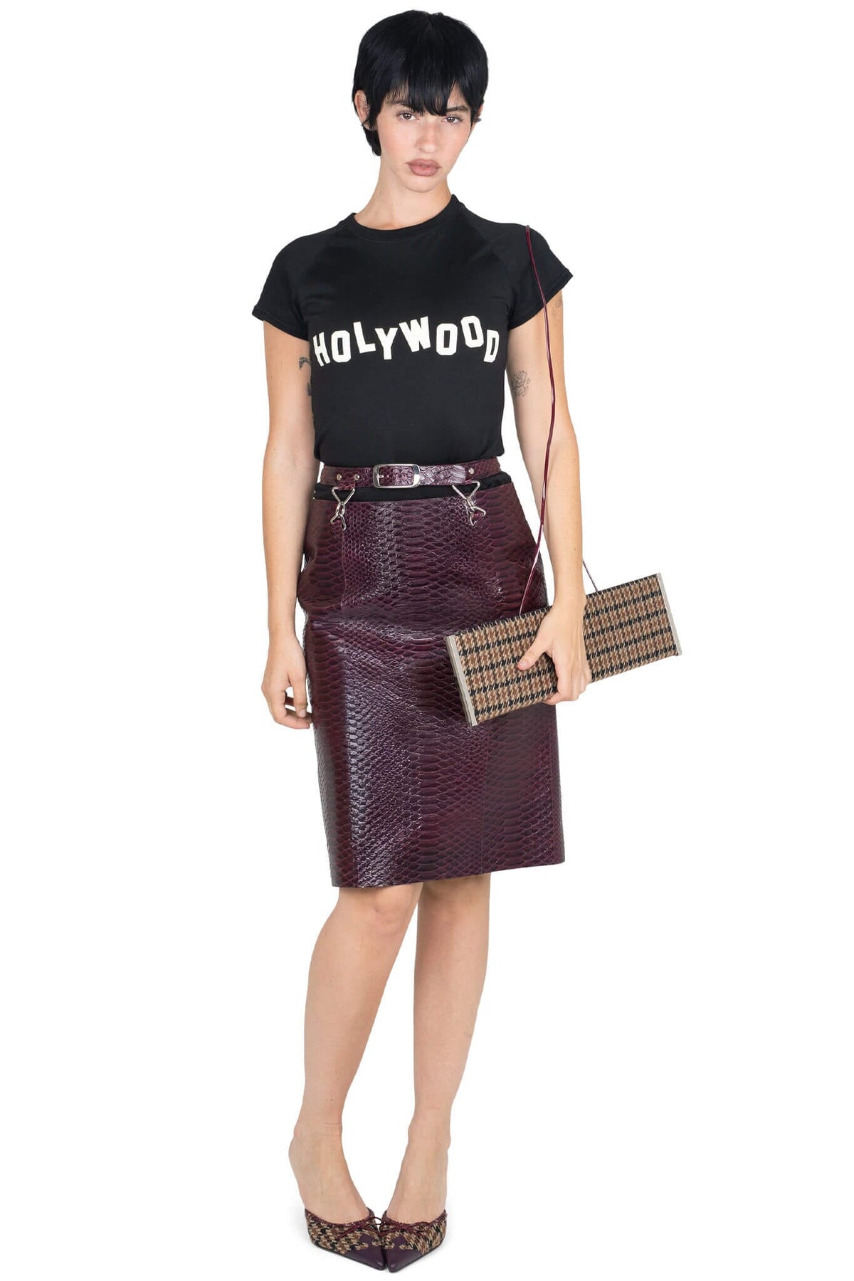 DEMITRIA Jeffrey Campbell Pencil Skirt Wine Snake