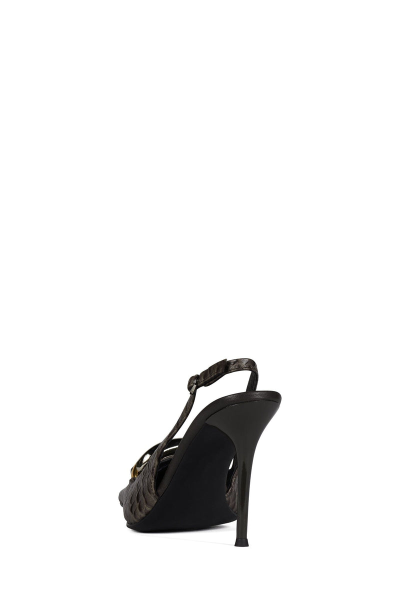ENTERPRISE Jeffrey Campbell Slingback Heel Dark Grey Snake Combo