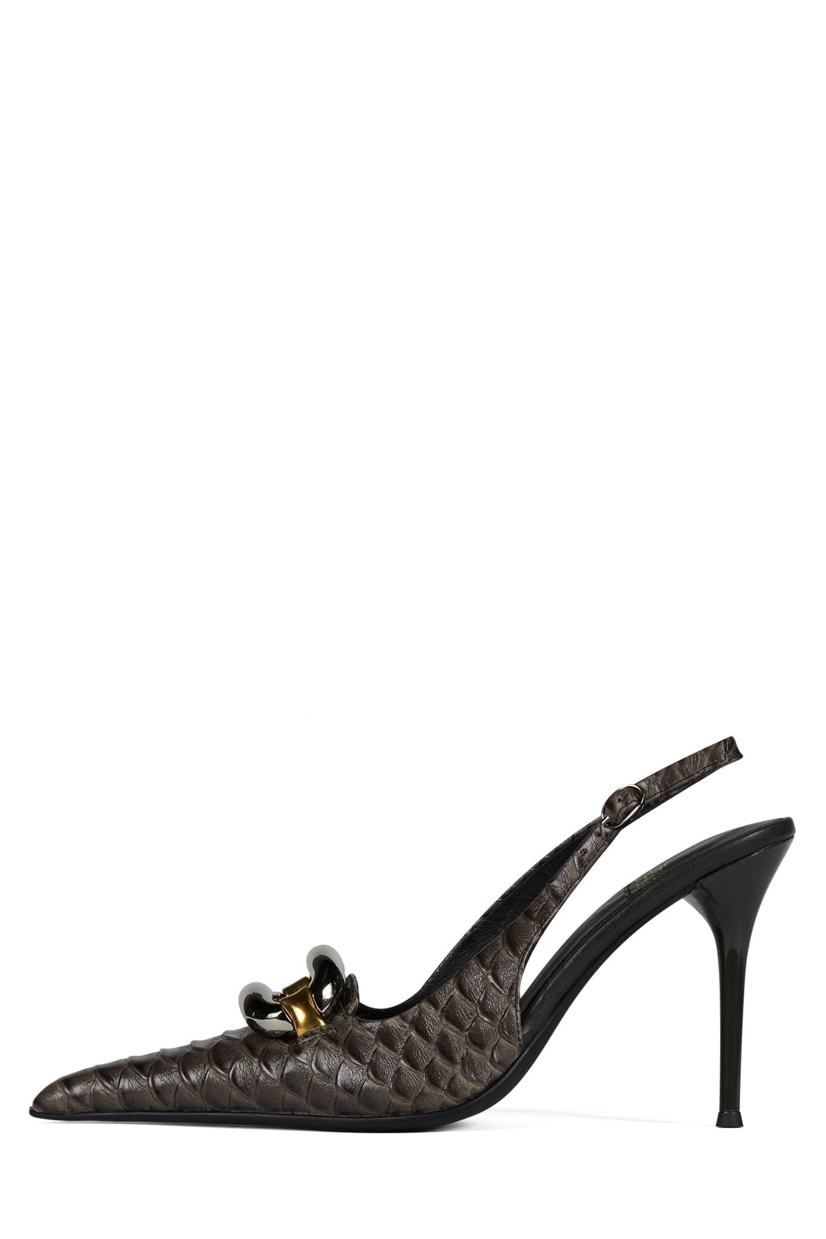 ENTERPRISE Jeffrey Campbell Slingback Heel Dark Grey Snake Combo