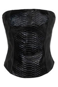 ENTERTAIN TOP Jeffrey Campbell Leather Bodice Black Snake Combo