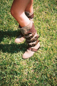 Jeffrey Campbell Fastened Olive Fabric Brown Knee High Boot