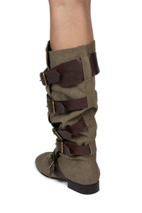 Jeffrey Campbell Fastened Olive Fabric Brown Knee High Boot
