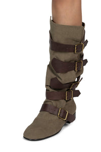 Jeffrey Campbell Fastened Olive Fabric Brown Knee High Boot