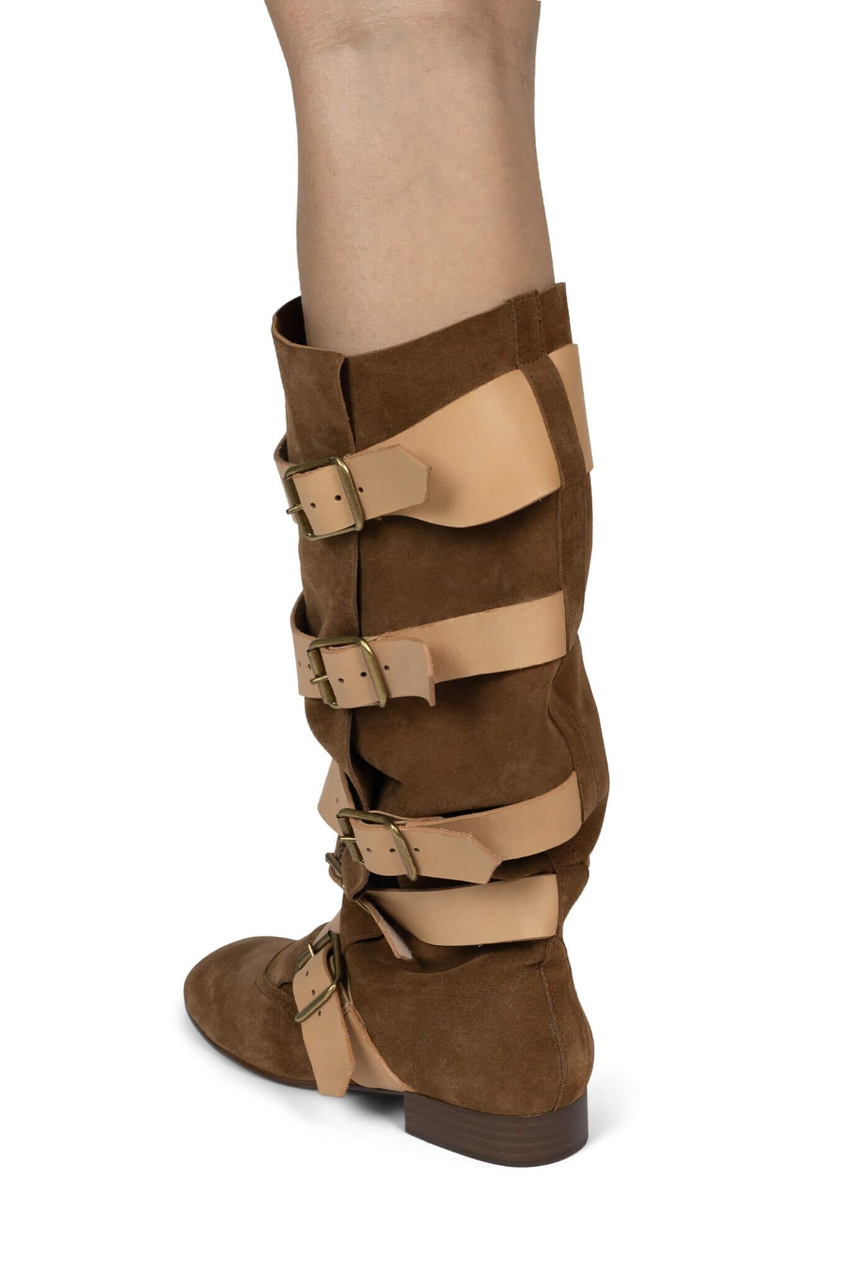 FASTENED Jeffrey Campbell Knee-High Boot Tan Suede Beige