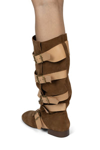 FASTENED Jeffrey Campbell Knee-High Boot Tan Suede Beige