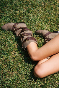 Jeffrey Campbell Fastened Olive Fabric Brown Knee High Boot _hover