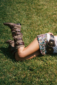 Jeffrey Campbell Fastened Olive Fabric Brown Knee High Boot