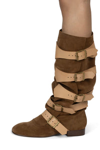FASTENED Jeffrey Campbell Knee-High Boot Tan Suede Beige
