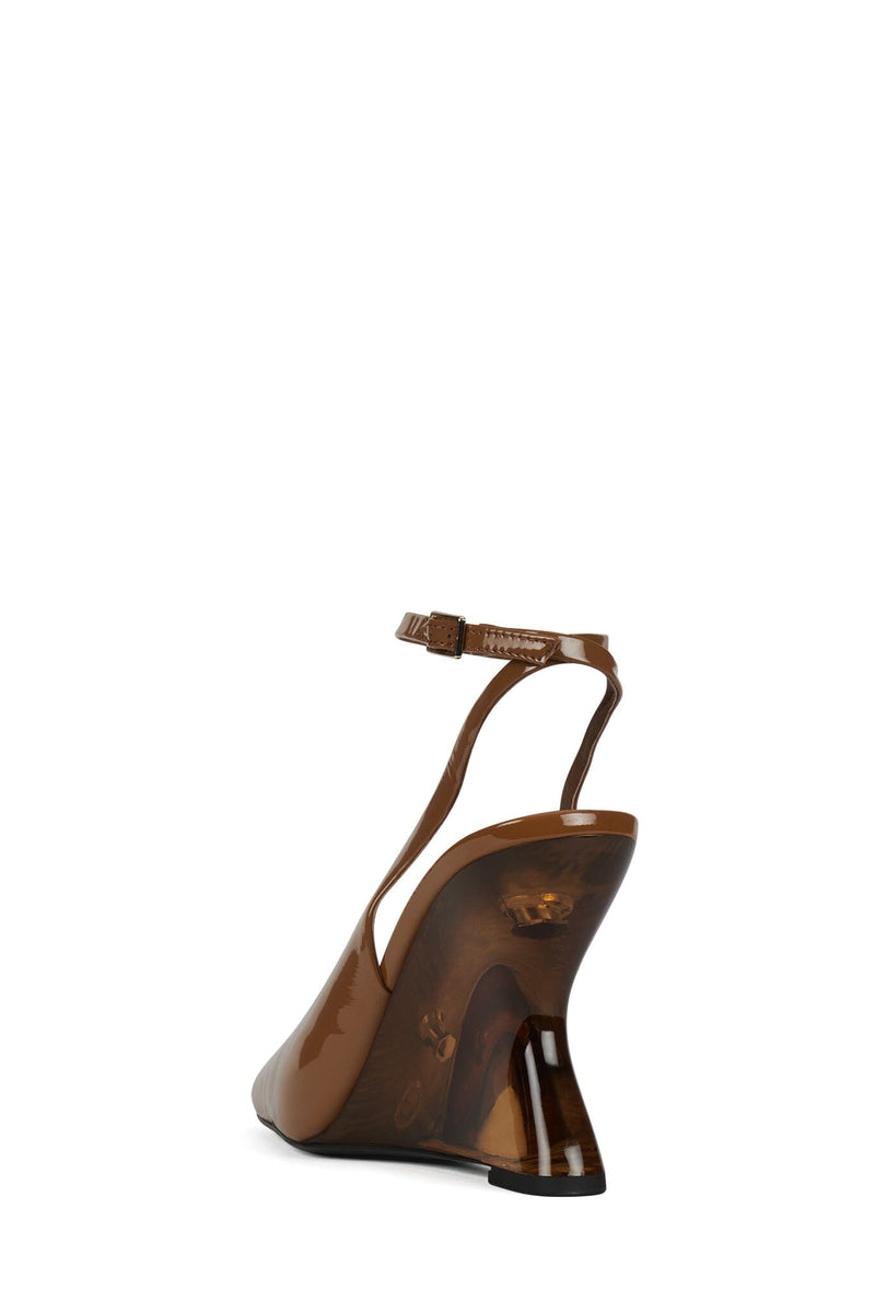 AVRILE Jeffrey Campbell Wedge Sandal Tan Patent Combo
