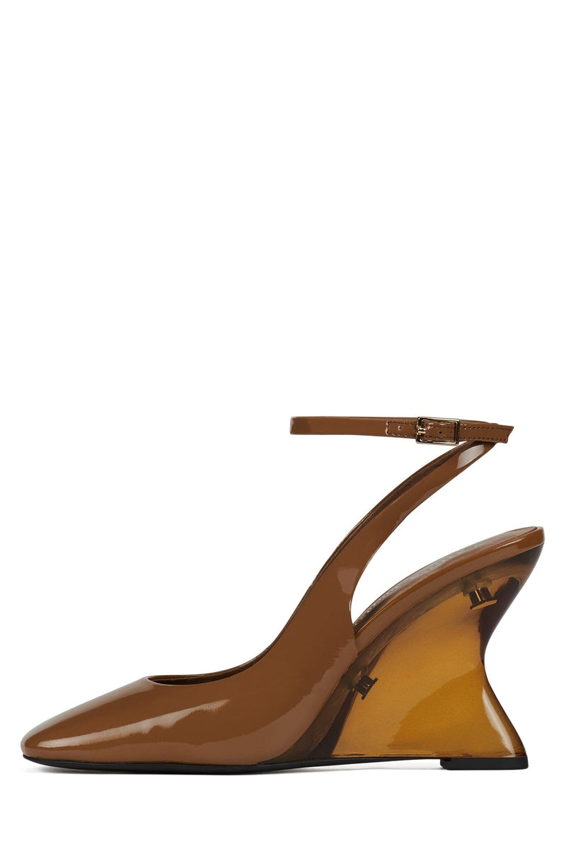 FAVRILE Jeffrey Campbell Wedge Sandal Tan Patent Combo