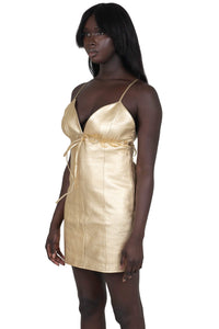 FEMBOT Jeffrey Campbell Leather Dress Gold Metallic