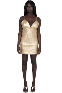 FEMBOT Jeffrey Campbell Leather Dress Gold Metallic
