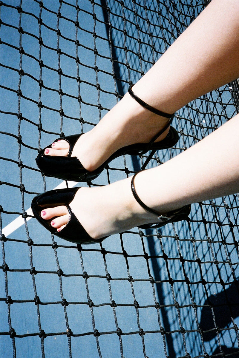 FONTAINE Jeffrey Campbell Stiletto Sandal Black Patent