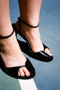 FONTAINE Jeffrey Campbell Stiletto Sandal Black Patent