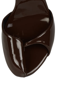 FONTAINE Jeffrey Campbell Stiletto Sandal Brown Patent