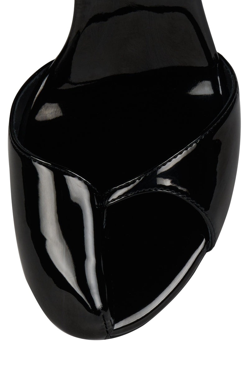 FONTAINE Jeffrey Campbell Stiletto Sandal Black Patent