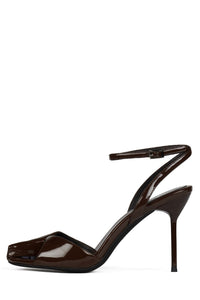 FONTAINE Jeffrey Campbell Stiletto Sandal Brown Patent