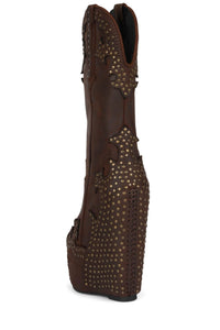 GIDDY-STUD Jeffrey Campbell Western Boots Brown Crazy Horse Bronze