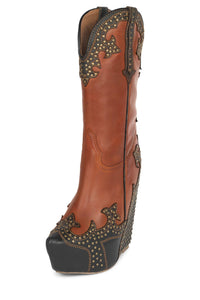 GIDDY-STUD Jeffrey Campbell Western Boots Tan Black