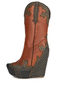 GIDDY-STUD Jeffrey Campbell Western Boots Tan Black