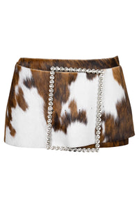 GIRLYPOP-F Jeffrey Campbell Skirt Belt Brown White Cow
