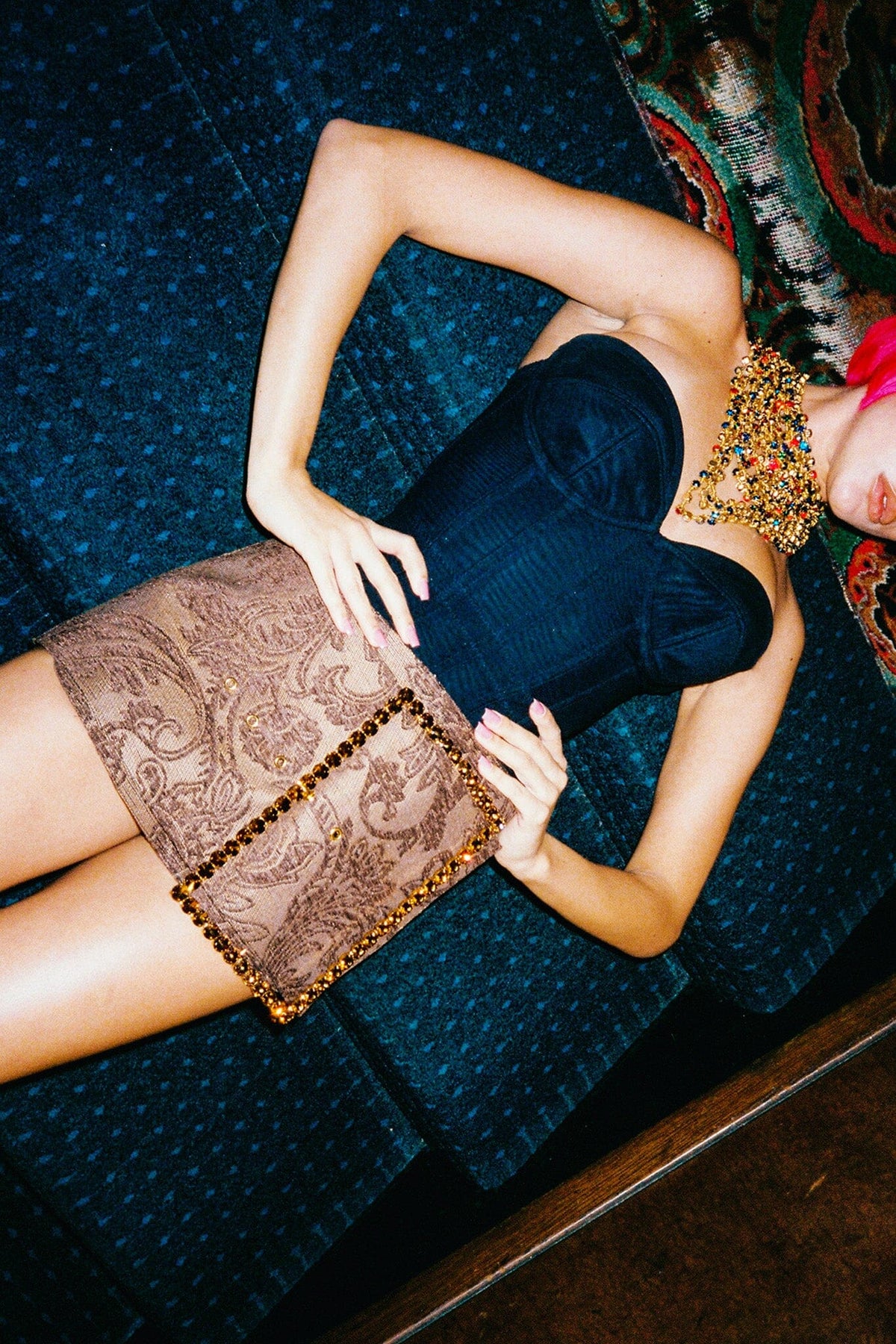 GIRLYPOP Jeffrey Campbell Rhinestone Belt Brown Tapestry