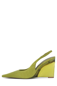 GLACIAL Slingback Wedge Chartreuse Suede Combo 
