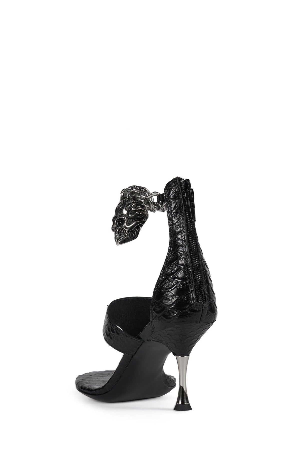GRIM Jeffrey Campbell Heeled Thong Sandal Black Snake Silver