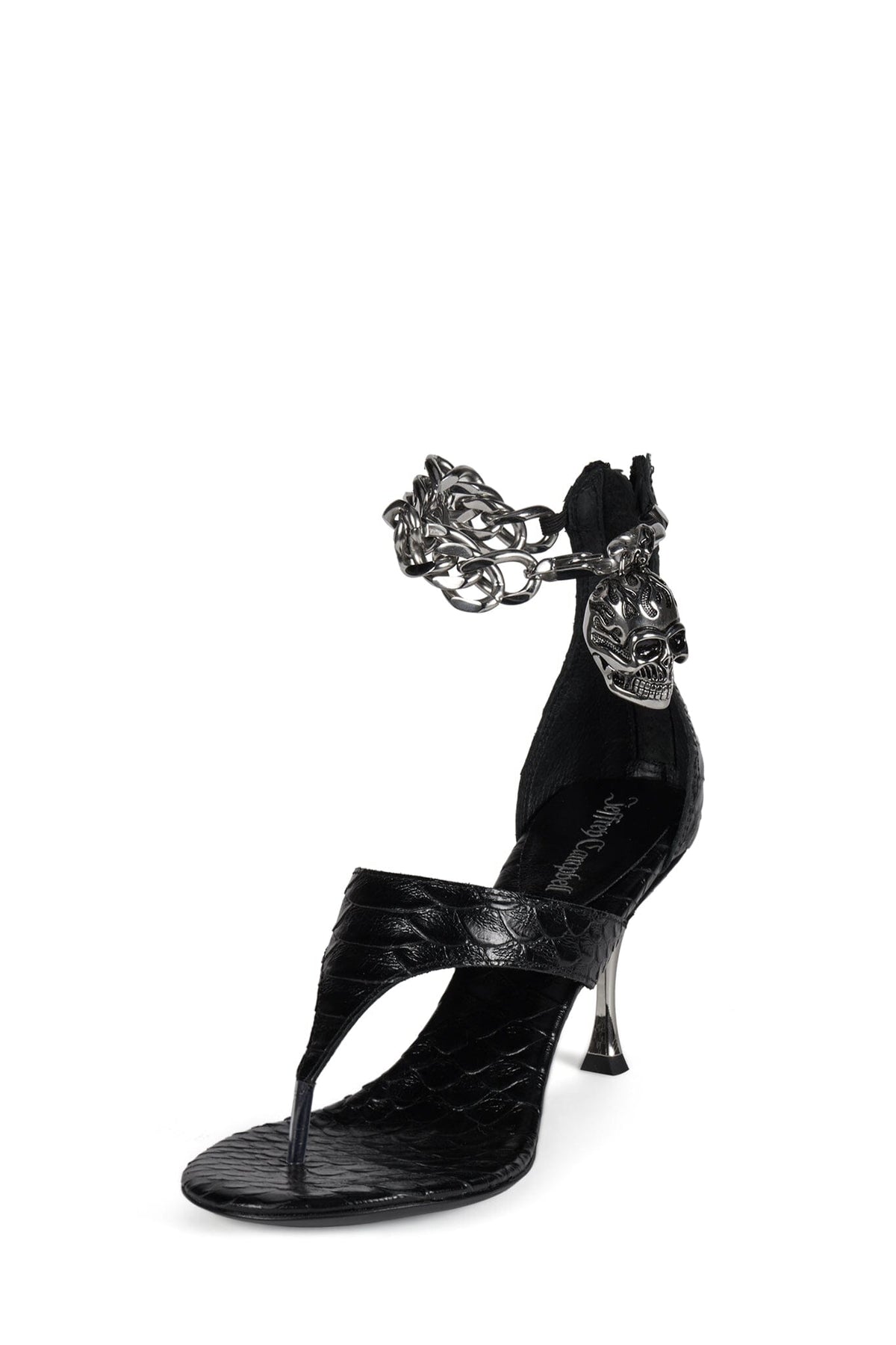 GRIM Jeffrey Campbell Heeled Thong Sandal Black Snake Silver