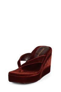 HEY-BABE Jeffrey Campbell Wedge Sandal Rust Velvet