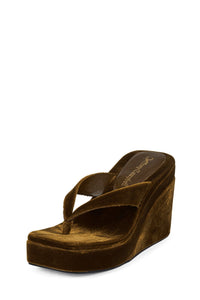 HEY-BABE Jeffrey Campbell Wedge Sandal Mustard Velvet 