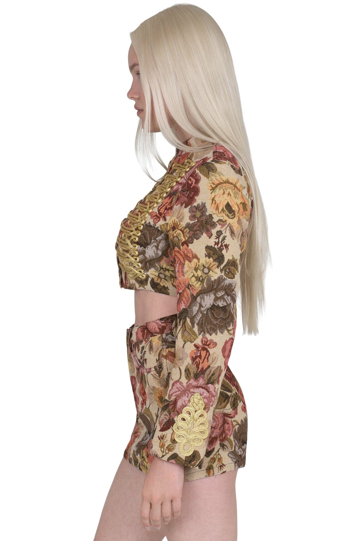 HEY-NOW-T Jeffrey Campbell Skirt Beige Floral Tapestry 