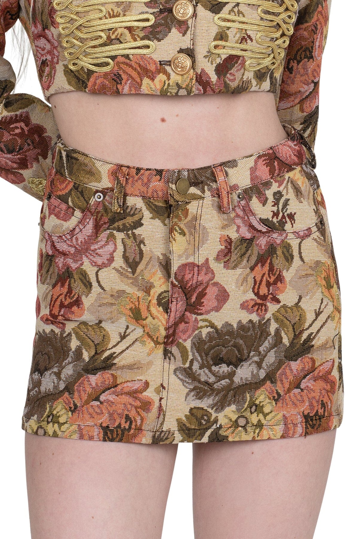 HEY-NOW-T Jeffrey Campbell Skirt Beige Floral Tapestry _hover