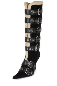 HIVER Jeffrey Campbell Knee-High Boot Black Suede Natural