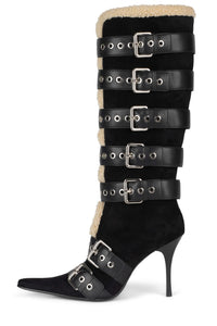 HIVER Jeffrey Campbell Knee-High Boot Black Suede Natural