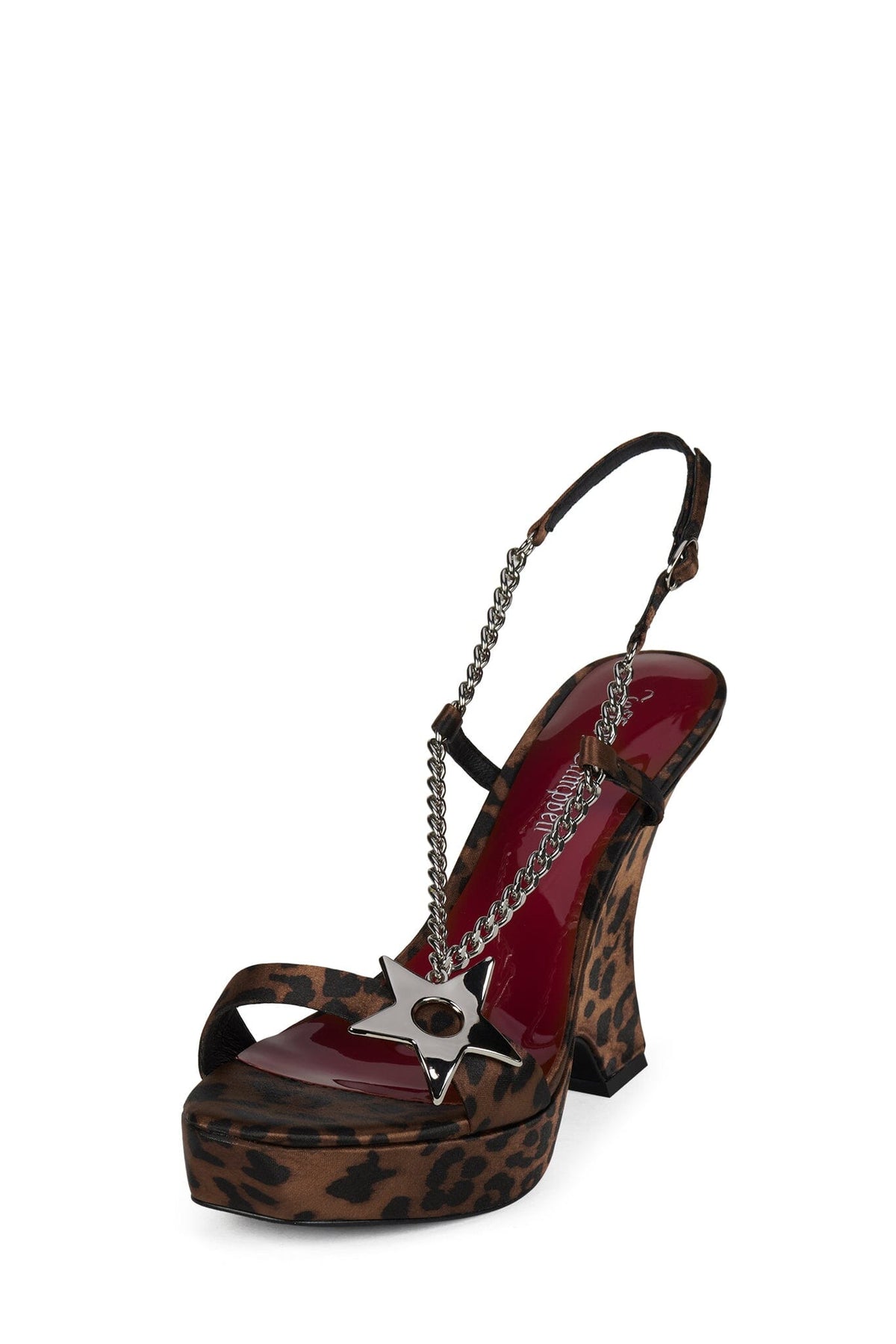 HOTTIE Jeffrey Campbell Wedge Sandal Tan Cheetah Satin Silver _hover