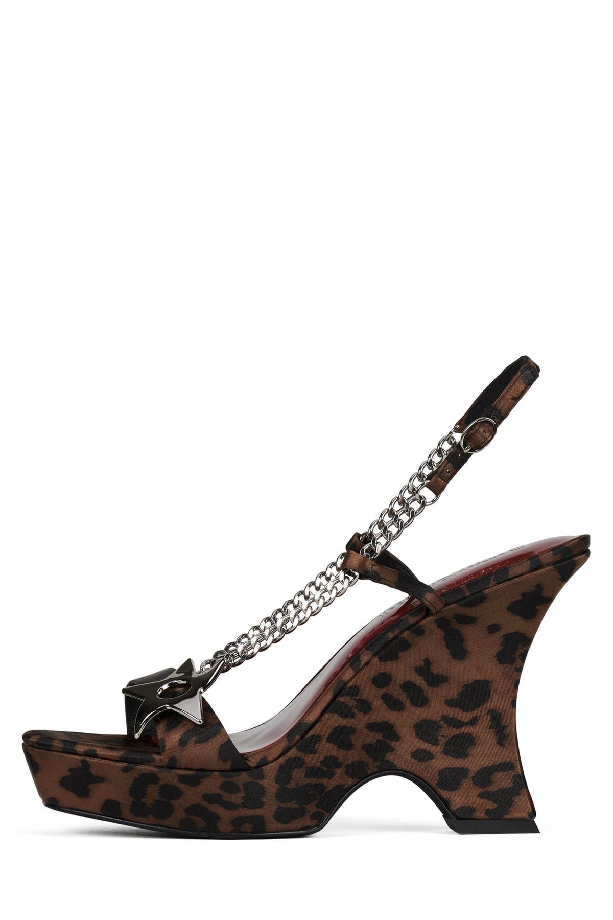 HOTTIE Jeffrey Campbell Wedge Sandal Tan Cheetah Satin Silver