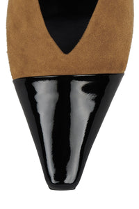 INVESTOR Jeffrey Campbell Heeled Mule Beige Suede Black Combo