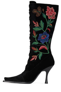 JOYEUX Jeffrey Campbell Knee-High Boot Black Velvet Floral Multi