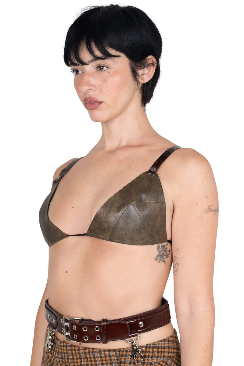 JUNIA TOP Jeffrey Campbell Triangle Bra Top Taupe Brown Combo