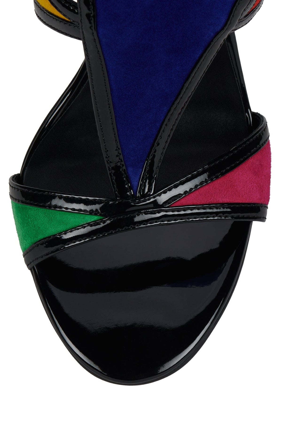 KALEIDO Heeled Sandal Black Patent Multi Suede